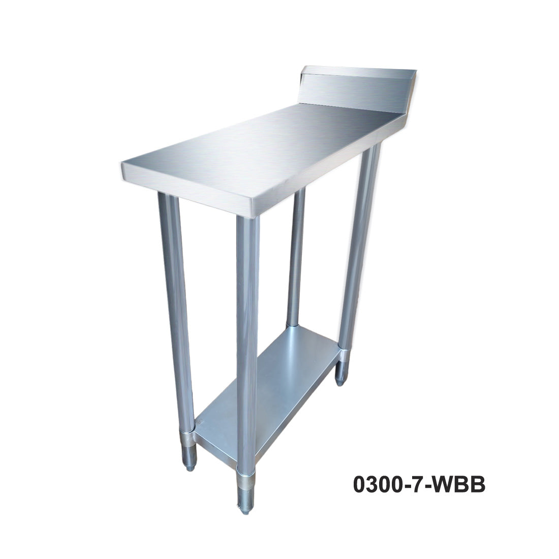 2400-7-WBB Economic 304 Grade Stainless Steel Table with splashback  2400x700x900 - 6 legs