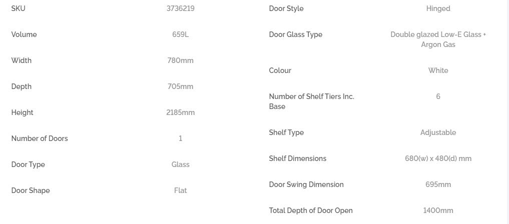 Bromic GM0690LW Upright Display Fridge 659L - 1 Door