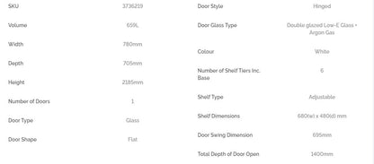 Bromic GM0690LW Upright Display Fridge 659L - 1 Door