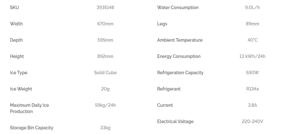 Bromic IM0065SSC Solid Cube Ice Machine - 59kg/24h