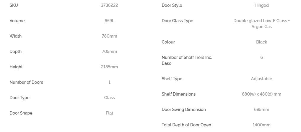 Bromic GM0690LB Upright Display Fridge - 659L - 1 Door