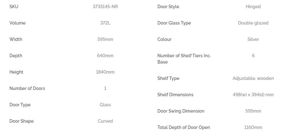 Bromic WC0400C-NR Wine Fridge - 372L - 1 Door - Curved Glass