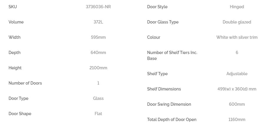 Bromic GM0374L-NR Upright 372L Display Fridge