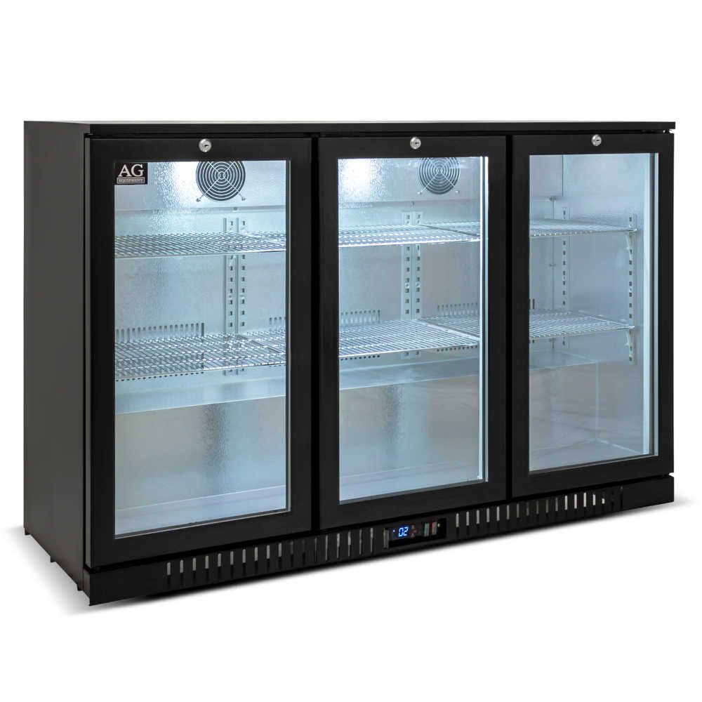 Three Door Bar Fridge - Black Body & Doors | 3BBR-H