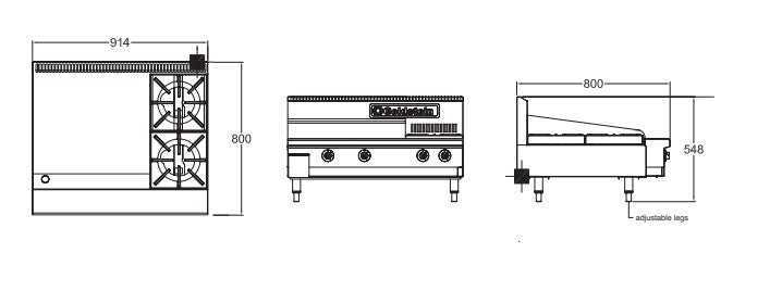 Goldstein PFB24G2 2 Burner Gas Cooktop & 610mm Griddle