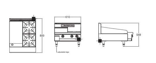 Goldstein PFB12G2 2 Burner Cooktop & 305mm Griddle