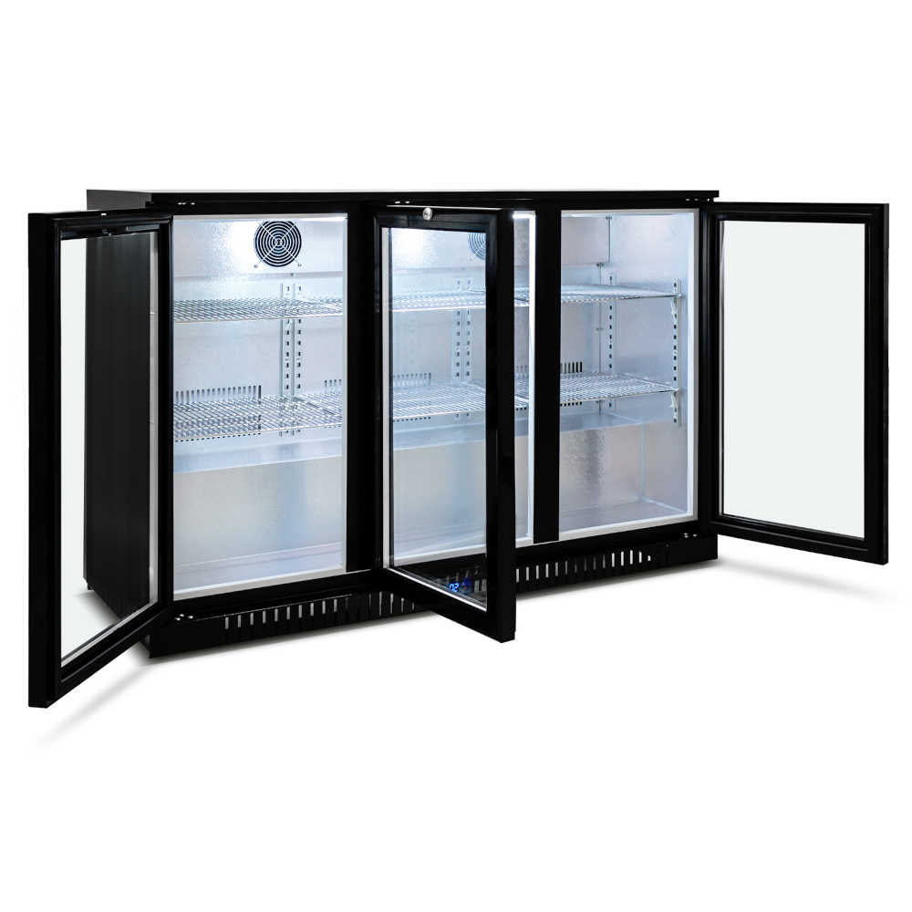 Three Door Bar Fridge - Black Body & Doors | 3BBR-H