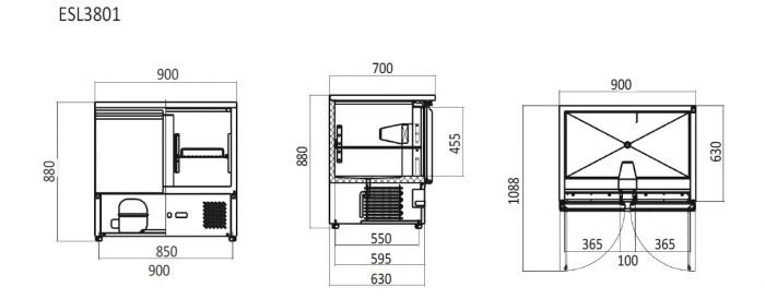 Atosa 2 Doors Table Saladette Fridge 900mm ESL3801