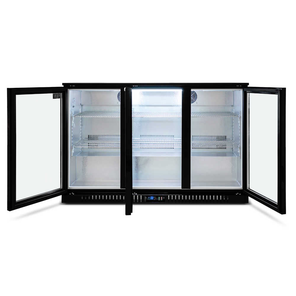 Three Door Bar Fridge - Black Body & Doors | 3BBR-H