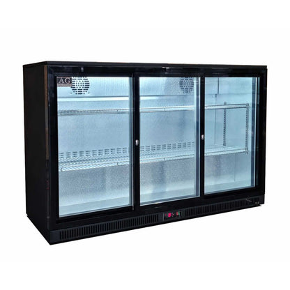 Three Sliding Door Bar Fridge - Black Body & Doors | 3BBR-S