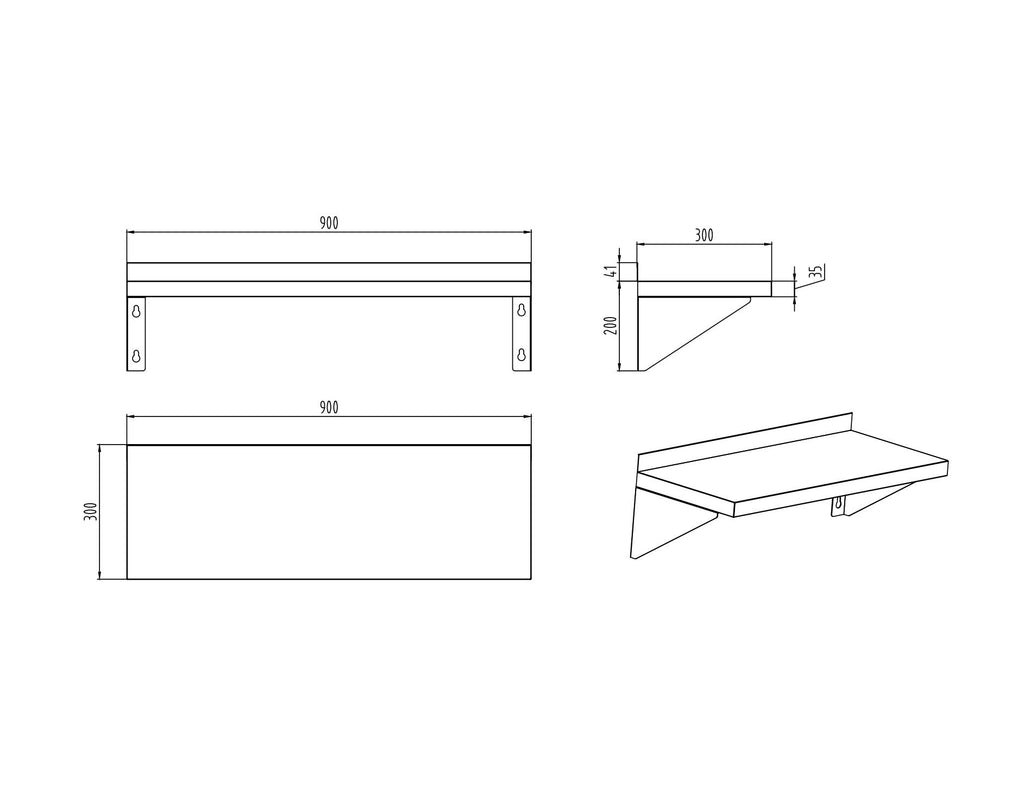 Wall Shelf - Single 900mm wide 415888