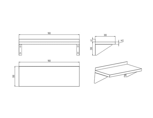 Wall Shelf - Single 900mm wide 415888