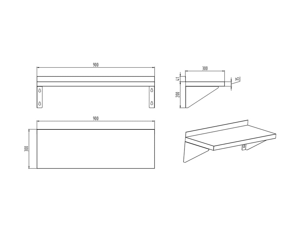 Wall Shelf - Single 900mm wide 415888