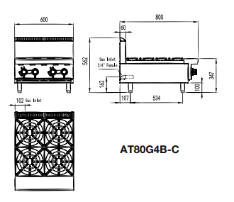 Cookrite 4 Burner Countertop Cooktop LPG AT80G4B-C-LPG