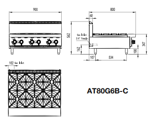 Cookrite 6 Burner Countertop Cooktop NG AT80G6B-C-NG