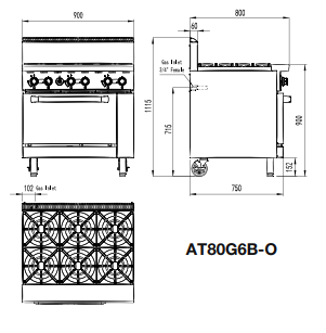 Cookrite 6 Burner Cooktop With Oven LPG AT80G6B-O-LPG