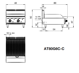 Cookrite 600mm Countertop Char Grill NG AT80G6C-C-NG