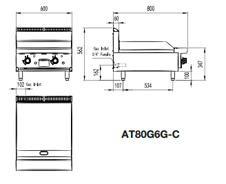 Cookrite 600mm Countertop Gas Griddle LPG AT80G6G-C-LPG