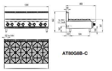 Cookrite 8 Burner Countertop Cooktop NG AT80G8B-C-NG