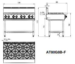 Cookrite 8 Burner Cook Top LPG AT80G8B-F-LPG