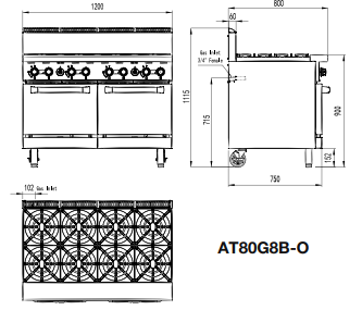 Cookrite 8 Burner With Oven LPG AT80G8B-O-LPG