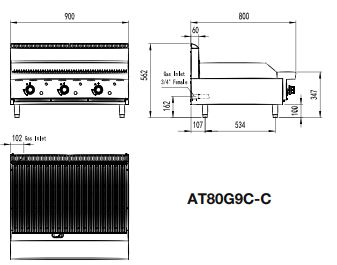 Cookrite 900mm Countertop Char Grill NG AT80G9C-C-NG