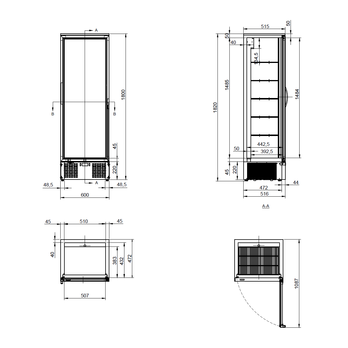 300L Upright Glass Door Display / Backbar Fridge - Black | B300G