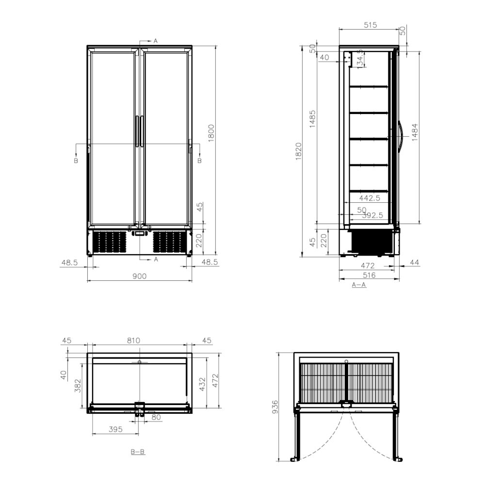 477L Upright Double Glass Door Display Fridge B500G