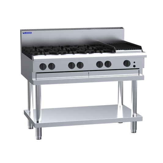 Luus CS-6B3C 6 Burner Cooktop & 300mm Chargrill with Stand