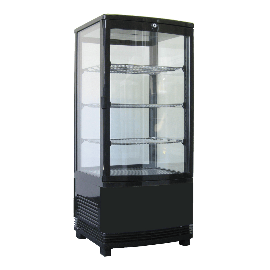 Exquisite CTD78 Four Sided Glass Counter Top Display Fridge Black 86 Litre