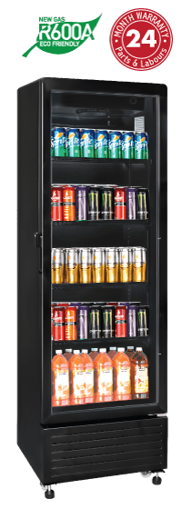 Exquisite DC150 One Glass Doors Upright Display Fridge Black 150 Litre