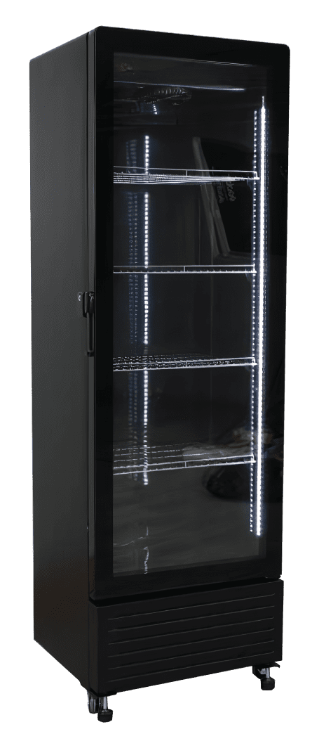 Exquisite DC360 One Glass Doors Upright Display Fridge Black 360 Litre