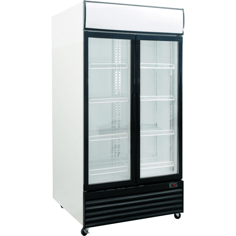 Exquisite DC1000P Two Glass Doors Upright Display Fridge White 1000 Litre