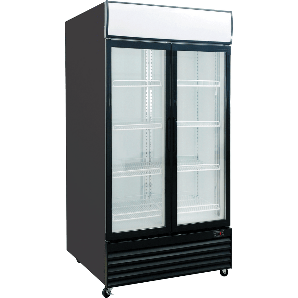 Exquisite DC1000P Two Glass Doors Upright Display Fridge Black 1000 Litre