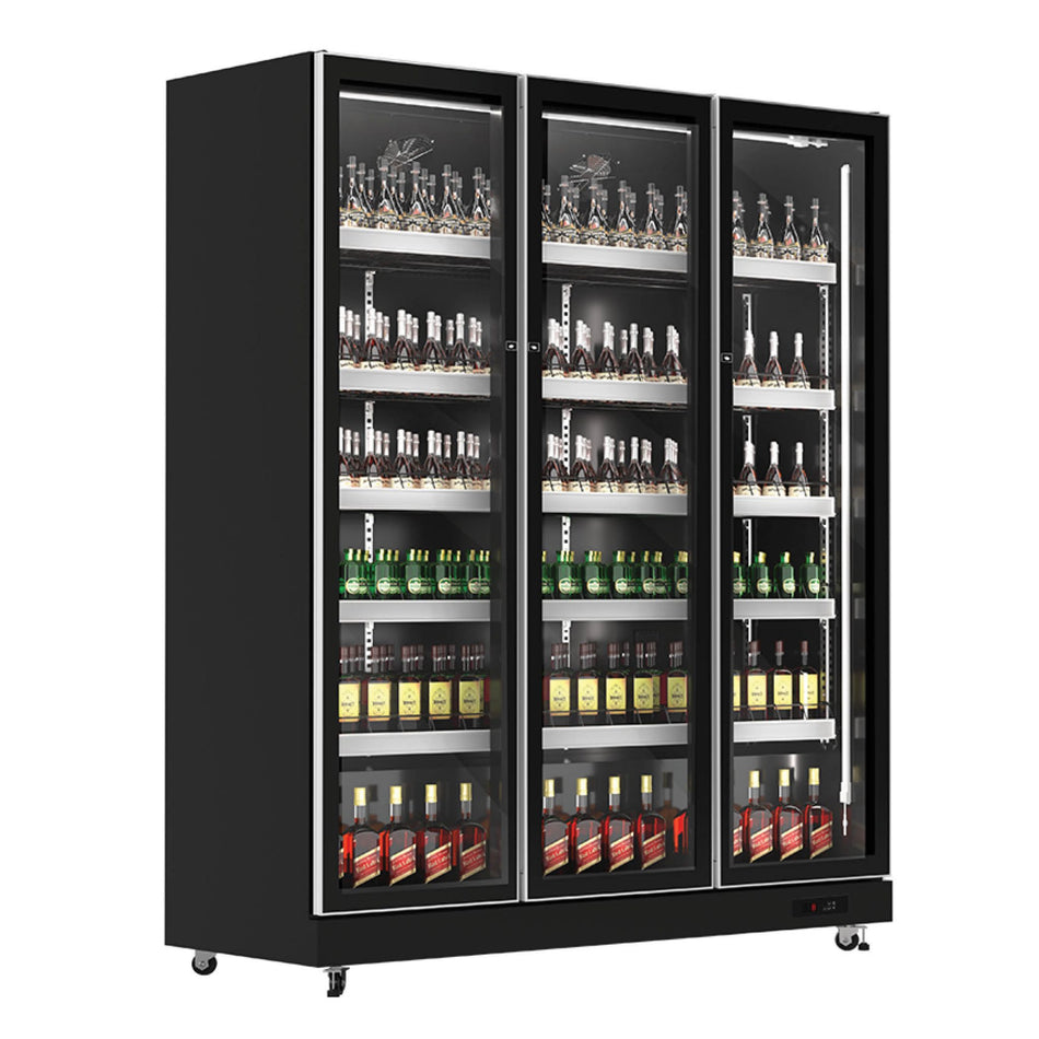 Exquisite DC1100 Three Glass Doors Upright Display Fridge Black 1070 Litre