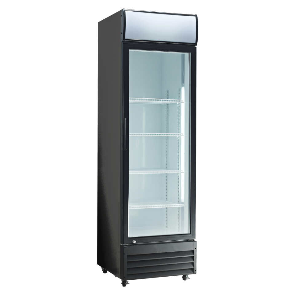 Exquisite DC400P One Glass Door Upright Display Fridge Black 400 Litre