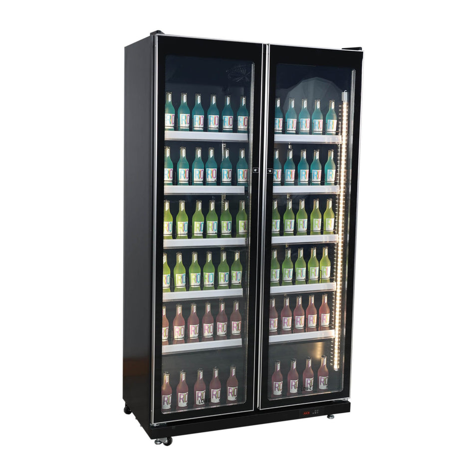 Exquisite DC700 Two Glass Doors Upright Display Fridge Black 690 Litre