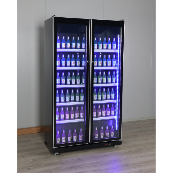 Exquisite DC700 Two Glass Doors Upright Display Fridge Black 690 Litre