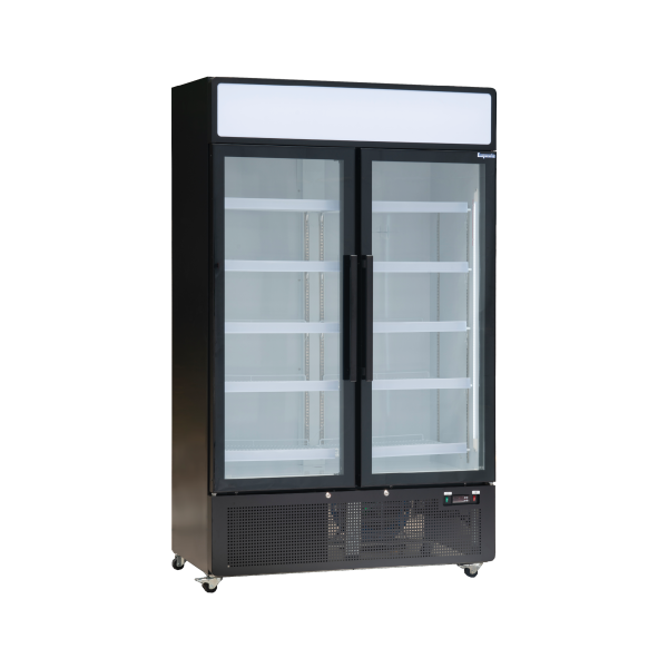 Exquisite DC880PB Black Two‑Door Display Fridge – 850 L Upright Cooler