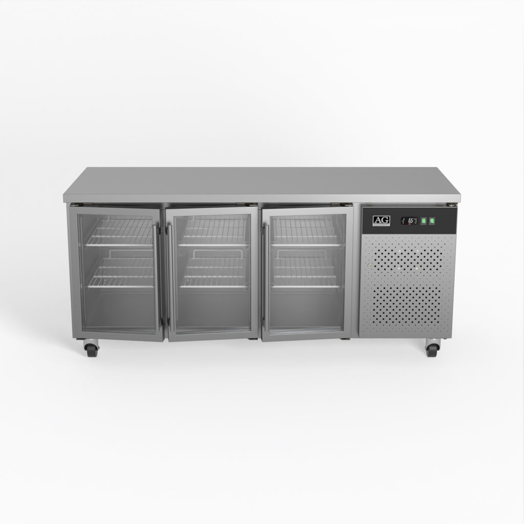 Three Glass Door Commercial Door Under Bench Fridge 700mm Deep GNX3100TNG