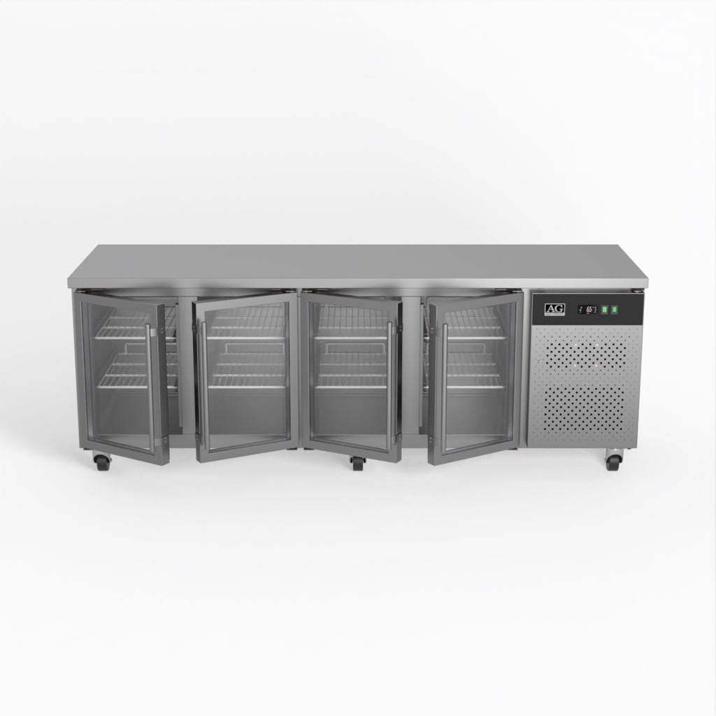 Four Glass Door Commercial Under Bench Fridge 700mm Deep GNX4100TNG