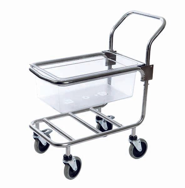 Hallde HA40721 Container Trolley, Stainless Steel, with handle, lockable wheels, adjustable level to suit gastronorm container 1/1-200.