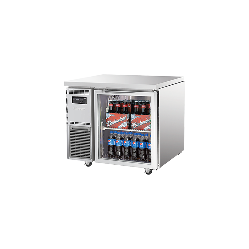 Front view of Turbo Air KGR9-1-N undercounter glass door fridge

