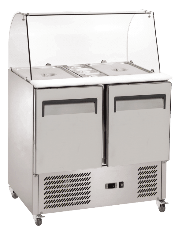 Exquisite SBC250 Two Door Stainless Steel Top Food Preparation Fridge with Glass Canopy