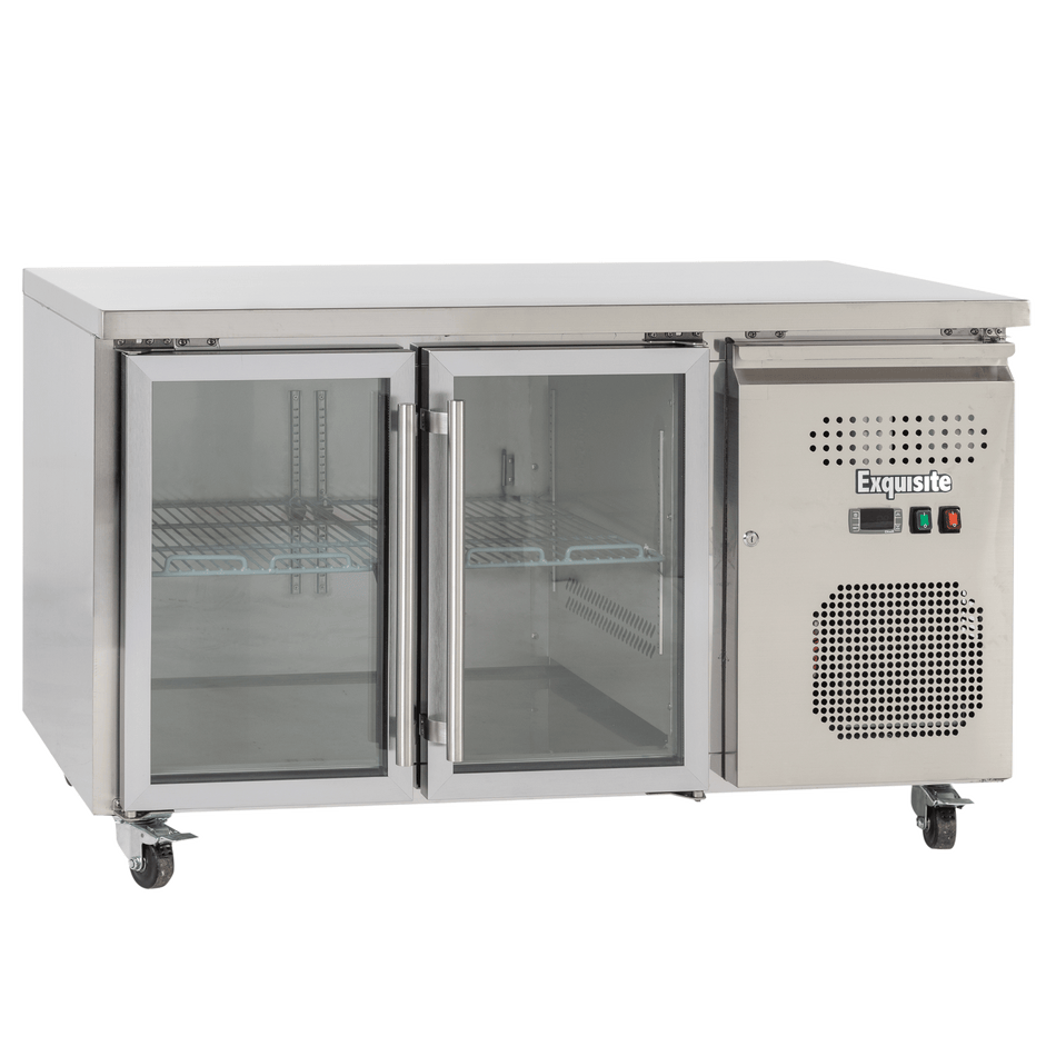 Exquisite SSC260G Two Glass Doors Underbench Storage Fridge Slimline 260 Litre