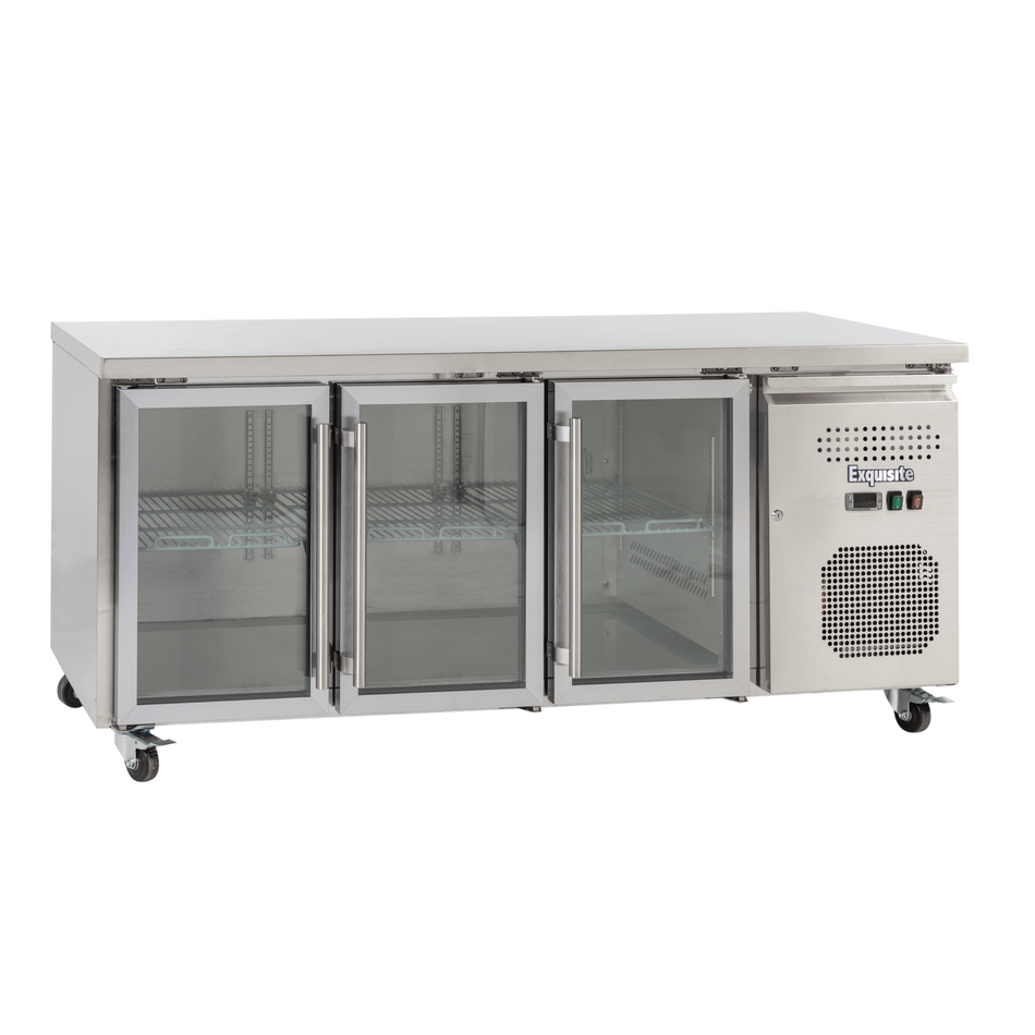 Exquisite SSC400G Three Glass Doors Underbench Storage Fridge Slimline 386 Litre