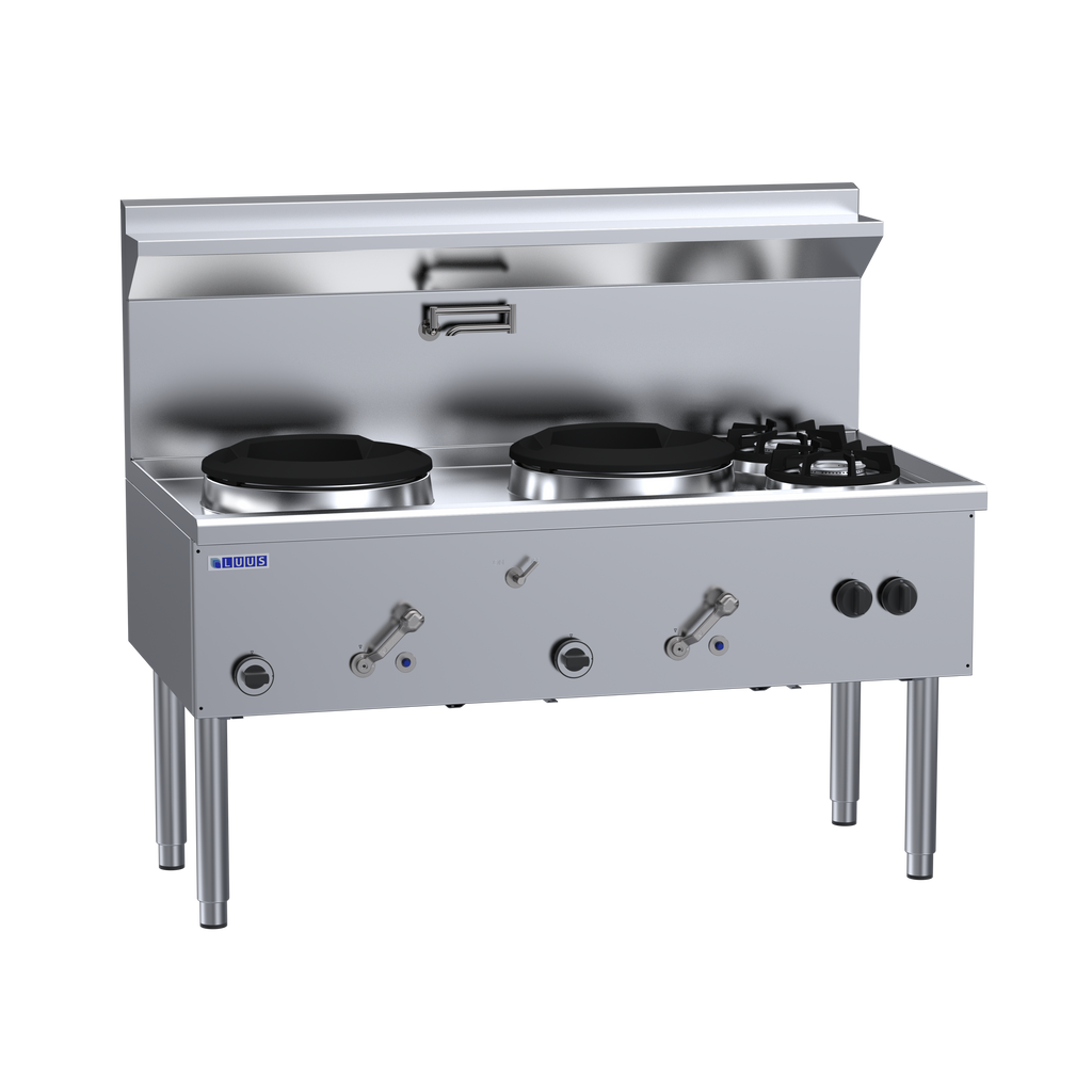 LUUS WZ-2C2B Compact 2 Hole Waterless Wok & 2 Side Burners