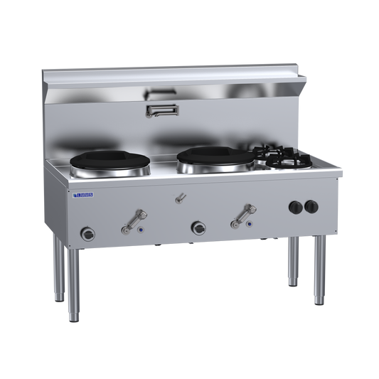 LUUS WZ-2C2B Compact 2 Hole Waterless Wok & 2 Side Burners