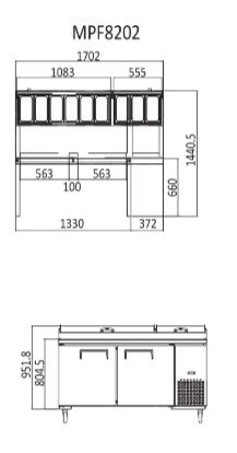 Atosa 2 Door Pizza Prep Table Fridge 1702mm MPF8202