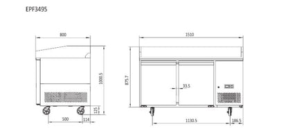 Atosa 2 Door Pizza Table Fridge 1510mm EPF3495